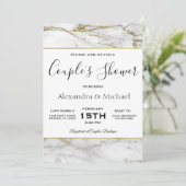Couple's Shower White & Gold Marble Invitation Kaart (Staand voorkant)