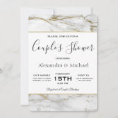 Couple's Shower White & Gold Marble Invitation Kaart (Voorkant)