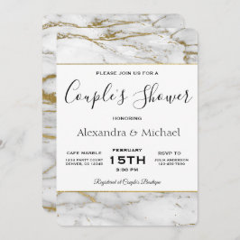 Couple's Shower White & Gold Marble Invitation Kaart
