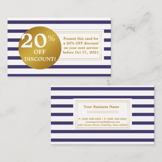 Coupon blauwe en witte Gold Label Discount (Voorkant / Achterkant)