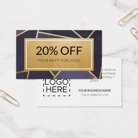 Coupon Modern Navy Blue Gold Discount Kaart (Kantoor)