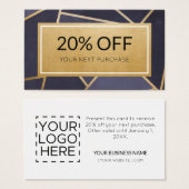 Coupon Modern Navy Blue Gold Discount Kaart (Voorkant /achterkant)