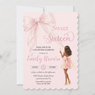 Couquette Blush Boog Bruin Mode Meisje Sweet 16 Kaart