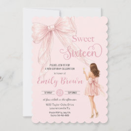 Couquette Blush Boog Bruine Mode Meisje Sweet 16 Kaart