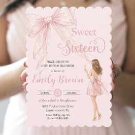Couquette Blush Lint Boog Mode Meisje Sweet 16 Kaart