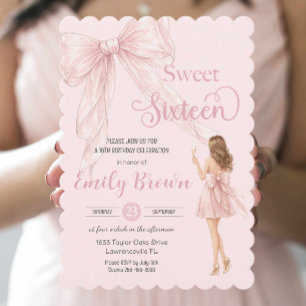 Couquette Blush Lint Boog Mode Meisje Sweet 16 Kaart