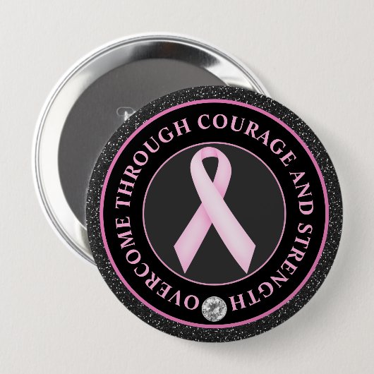 Courage and Strength – Pink Ribbon Awareness Ronde Button 4,0 Cm (Voorkant /achterkant)