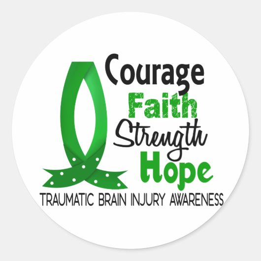 Courage Faith Sterke Hope Traumatic Brain Letjury Ronde Sticker (Voorkant)