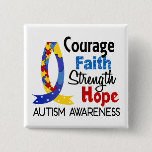Courage Faith Strength Hope Autism Vierkante Button 5,1 Cm