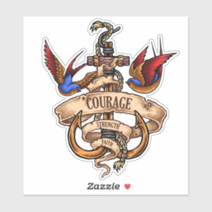 Courage Faith Strength Oldschool Tattoo Sticker