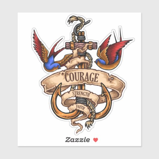 Courage Faith Strength Oldschool Tattoo Sticker (Vel)