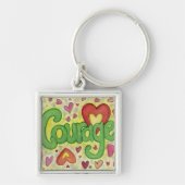Courage Heart Word Art Inspirerend Sleutelhanger (Voorkant)