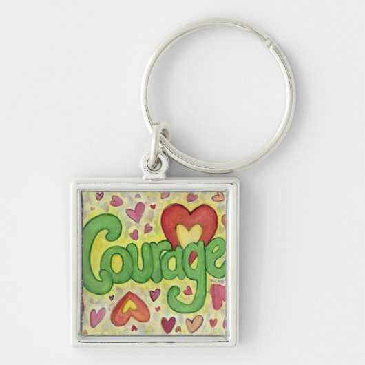 Courage Heart Word Art Inspirerend Sleutelhanger (Voorkant)