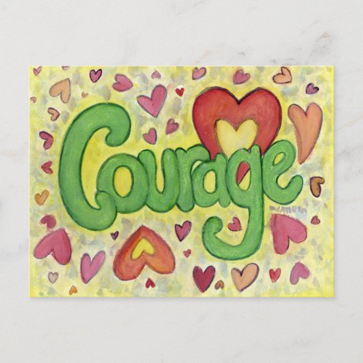 Courage Heart Word Art Motivatie Briefkaart (Voorkant)