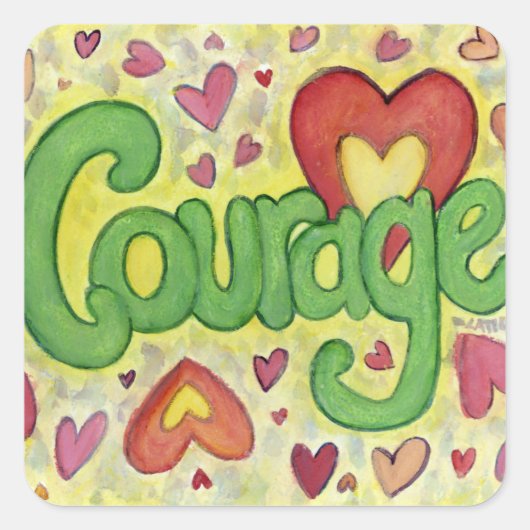 Courage Heart Word Art Motivatie Decline Stickers (Voorkant)