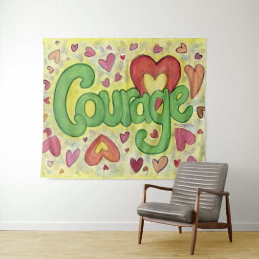 Courage Heart Word Art Tapestry Wall Hanging Wandkleed (In Situ (horizontaal))