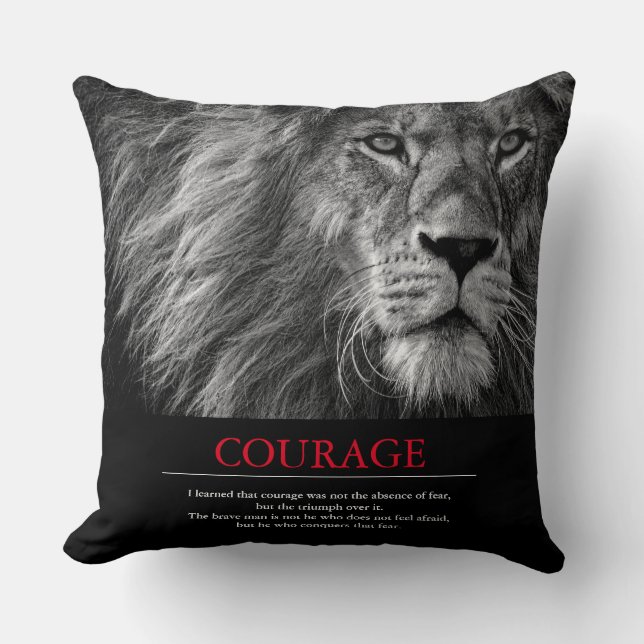 Courage Lion Motivatie Inspirerend Kussen (Voorkant)