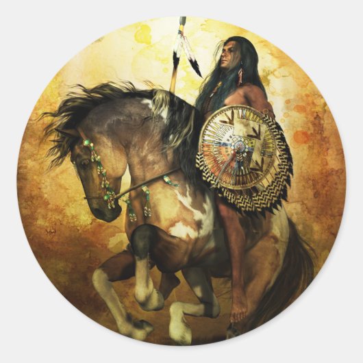 Courage Native American Warrior Ronde Sticker (Voorkant)