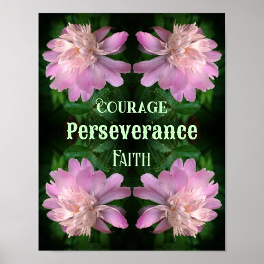 Courage Peony Flower Abstract Inspirerend Poster (Voorkant)