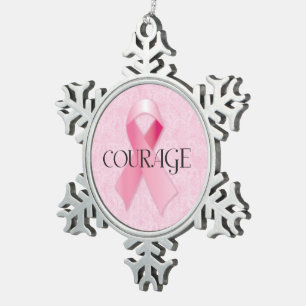 Courage Pink Ribbon Snowflake Ornament