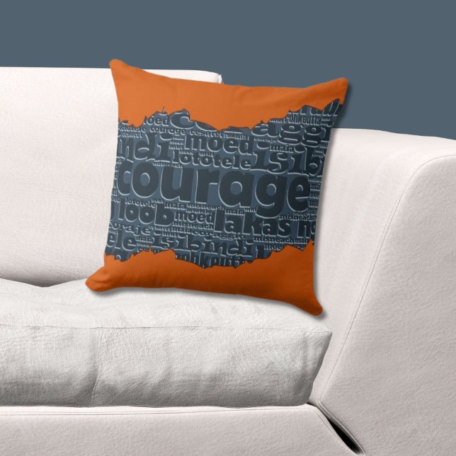Courage Typografie Sinaasappel & Blauw Geript Patr Kussen (Courage Typography Orange & Blue Ripped Pattern Throw Pillow, Livingroom)
