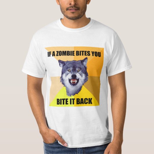 COURAGE WOLF Als een zombie je bijt T-shirt (Voorkant)