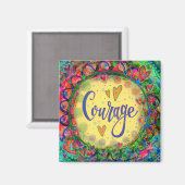 Courage Yellow Whimsical Hearts Kleurrijke Trendy Magneet (Voorkant / Achterkant)