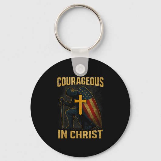 Courageous In Christ Knight Cross Patriotic Usa Fl Sleutelhanger (Voorkant)