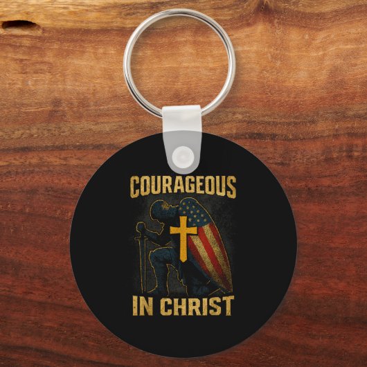 Courageous In Christ Knight Cross Patriotic Usa Fl Sleutelhanger (Voorkant)