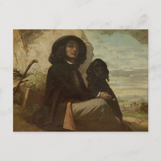 Courbet met zijn zwarte hond, 1842 briefkaart (Voorkant)