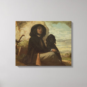 Courbet met zijn zwarte hond, 1842 canvas afdruk