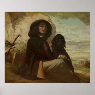 Courbet met zijn zwarte hond, 1842 poster