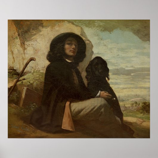Courbet met zijn zwarte hond, 1842 poster (Voorkant)