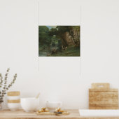 Courbet - Roe Deer op een stroom Poster (Keuken)