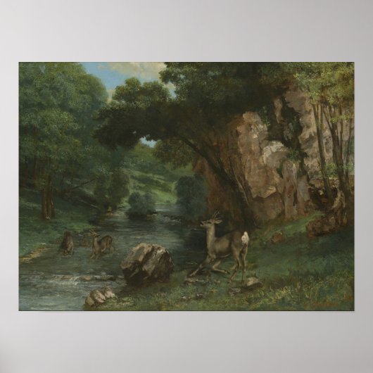Courbet - Roe Deer op een stroom Poster (Voorkant)