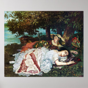 Courbet Young Dames op de Banken van de Seine Poster