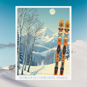Courchevel Frankrijk skivakantie retro Briefkaart