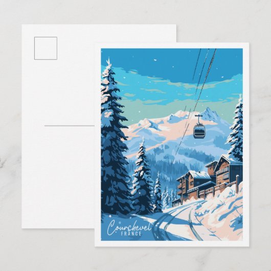 Courchevel Frankrijk vintage reisillustratie Briefkaart (Voorkant / Achterkant)