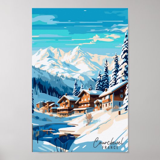 Courchevel Frankrijk vintage reisillustratie Poster (Voorkant)