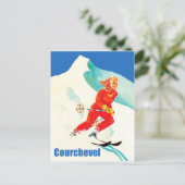 Courchevel, vrouw op skistraject, Frankrijk, Vinta Briefkaart (Staand voorkant)