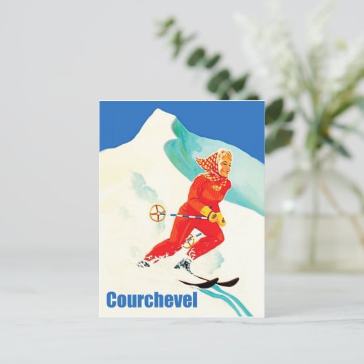 Courchevel, vrouw op skistraject, Frankrijk, Vinta Briefkaart (Staand voorkant)