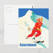 Courchevel, vrouw op skistraject, Frankrijk, Vinta Briefkaart (Voorkant / Achterkant)