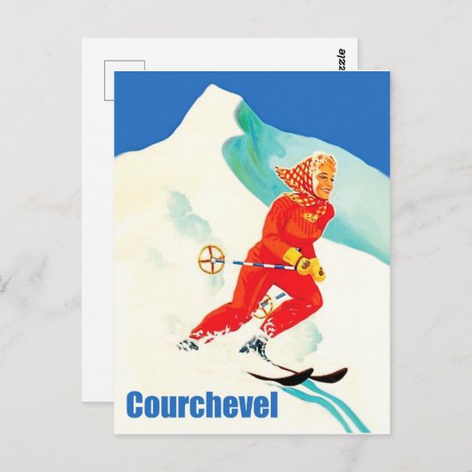Courchevel, vrouw op skistraject, Frankrijk, Vinta Briefkaart (Voorkant / Achterkant)
