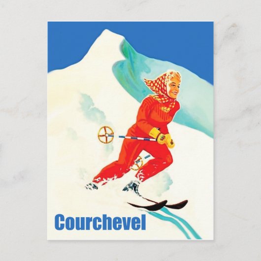 Courchevel, vrouw op skistraject, Frankrijk, Vinta Briefkaart (Voorkant)