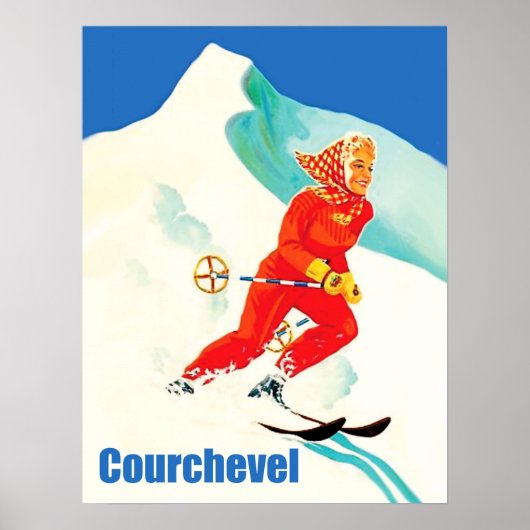 Courchevel, vrouw op skistraject, Frankrijk, Vinta Poster (Voorkant)