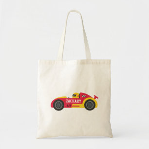 Coureur in gele en rode raceauto Kinderen Geperson Tote Bag