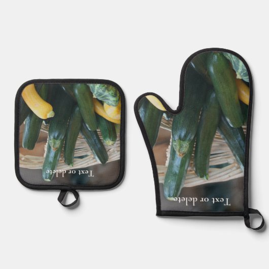 courgette en squash Boerderij gepersonaliseerd Ovenwant & Pannenlap Set (Voorkant)