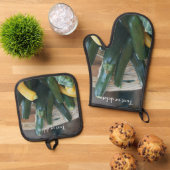 courgette en squash Boerderij gepersonaliseerd Ovenwant & Pannenlap Set (Top down)