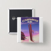 Courmayeur Italiaanse skiposter Vierkante Button 5,1 Cm (Voorkant /achterkant)