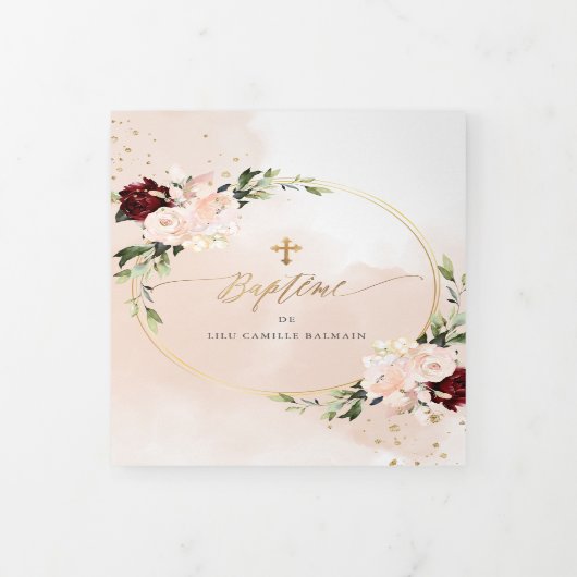 Couronne de Rozen Aquarelle, Bapteme Drieluik Uitnodiging (Cover)